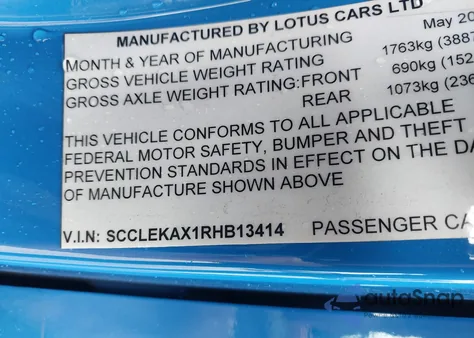 2024 Lotus Emira V6 First Edition z USA, uszkodzony, nr VIN SCCLEKAX1RHB13414
